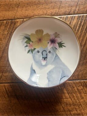 Francesca's Collections Blue and White Koala Trinket Dish with Floral Crown